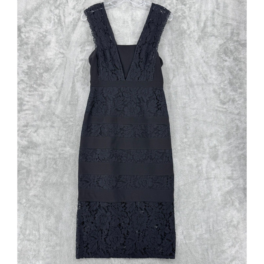 Adrianna Papell Dress Womens 4 Sheer Lace Dark Coqette Midi Bodycon Cocktail Zip